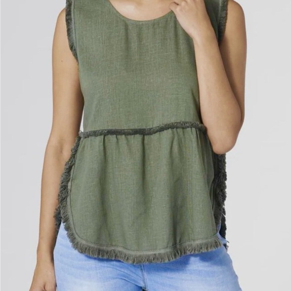 Coco + Carmen Green Fringe Blouse - Picture 1 of 8